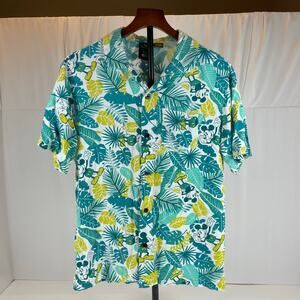 Disney Mickey Mouse Tropical Leaf Rayon Hawaiian Button Up Shirt Men’s Small